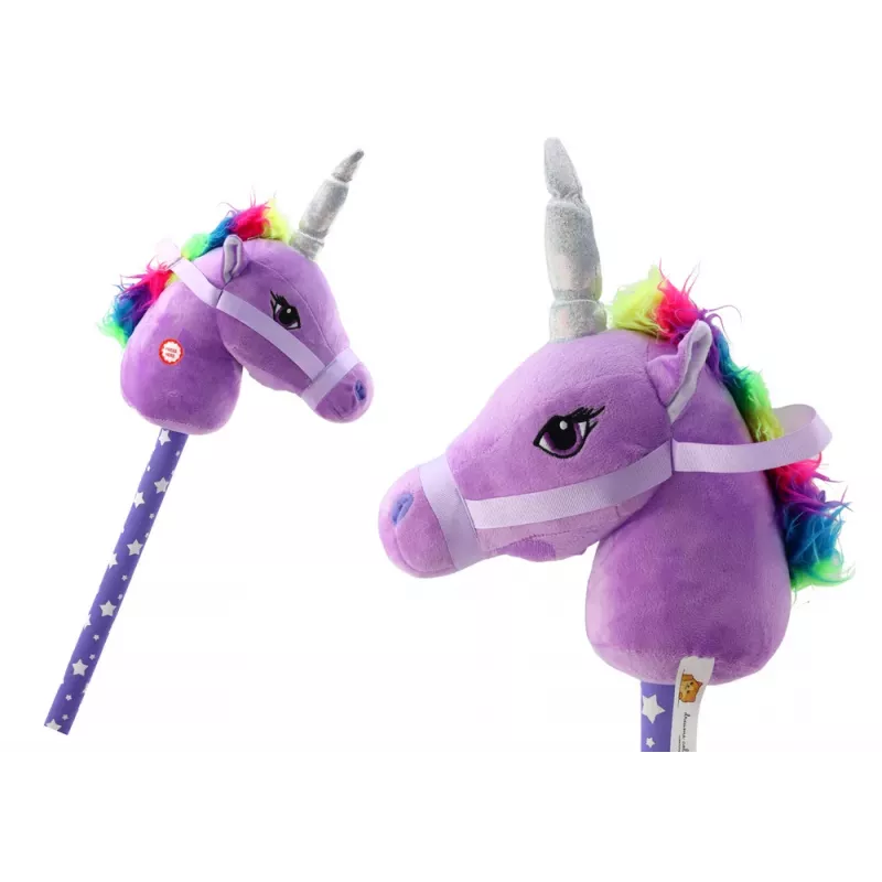 LEAN TOYS Pluszowa Głowa Jednorożca na Patyku Kijanka Fioletowy Jednorożec Dźwięki