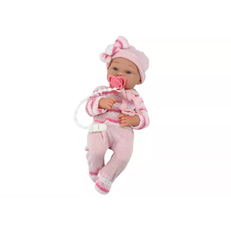 Lalka Bobas LEAN TOYS w Sweterku w Paski, Czapce, Szaliku i Akcesoriach, Różowy