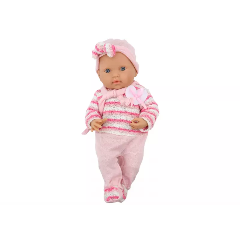 LEAN TOYS Baby Doll z paskowanym sweterkiem, czapką i szalikiem, różowy
