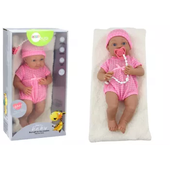 LEAN TOYS Baby Doll w różowym ubranku, czapce, smoczku i kocyku