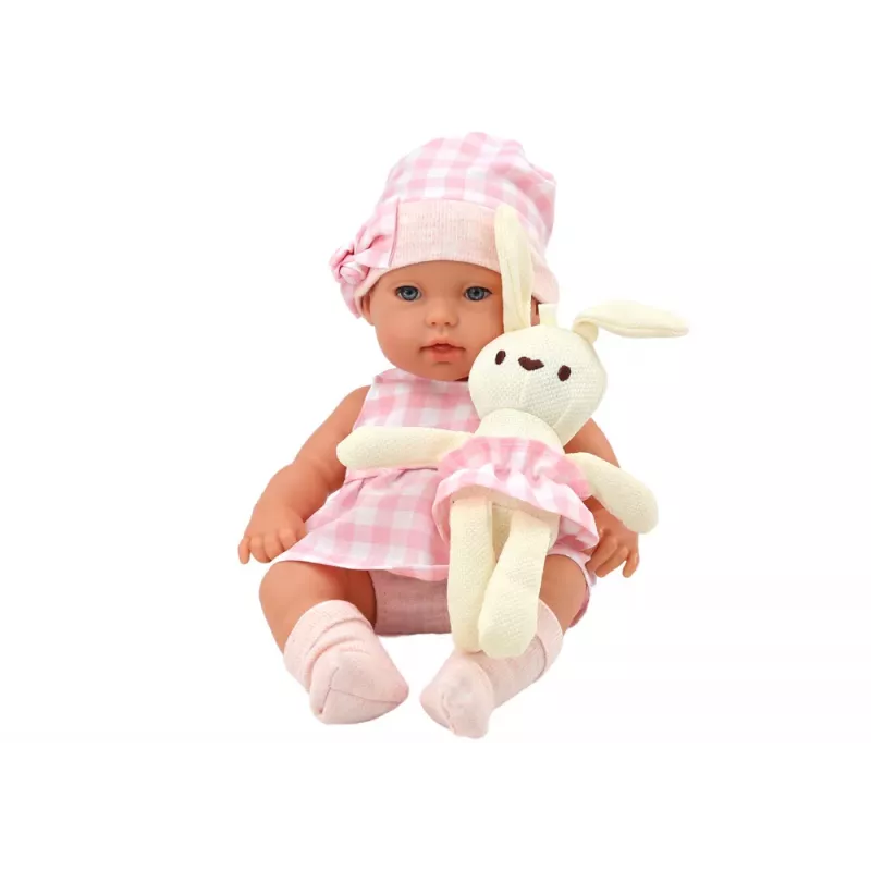 LEAN TOYS Lalka w Króliczym Nosidełku w Różowym Kraciastym Stroju