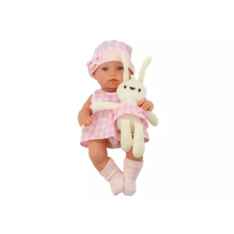 LEAN TOYS Lalka w Króliczym Nosidełku w Różowym Kraciastym Stroju