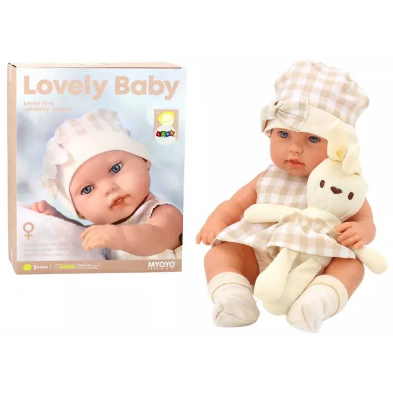 LEAN TOYS Lalka bobas w nosidełku z króliczym strojem, beżowy