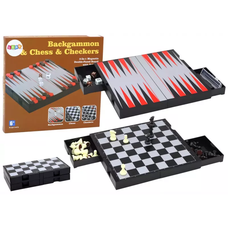 LEAN TOYS 3w1 Zestaw Gier Magnetyczna Plansza Szachy Warcaby Backgammon