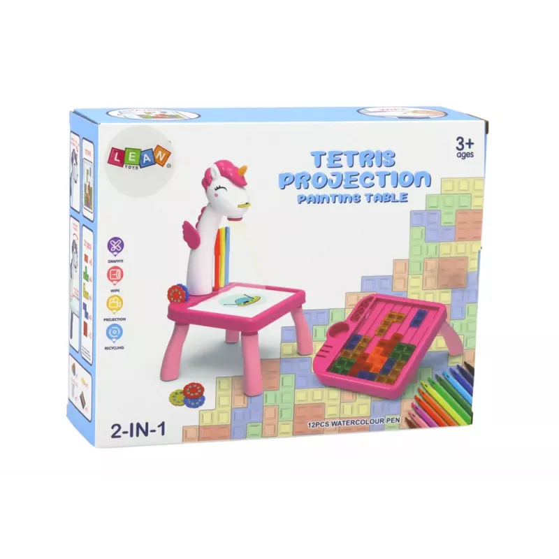 LEAN TOYS Mini Projektor Tetris Stół 2w1 Niebieski Jednorożec