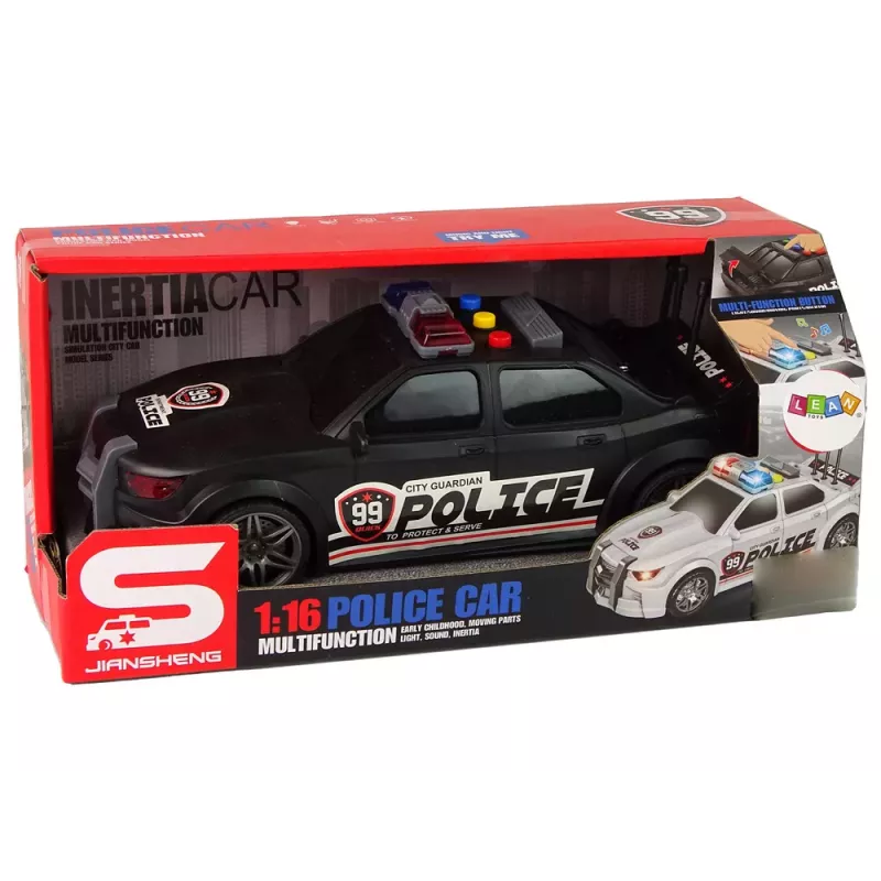 LEAN TOYS Samochód Sportowy Otwierany Bagażnik Światła Policyjne Dźwięki Czarny 1:16