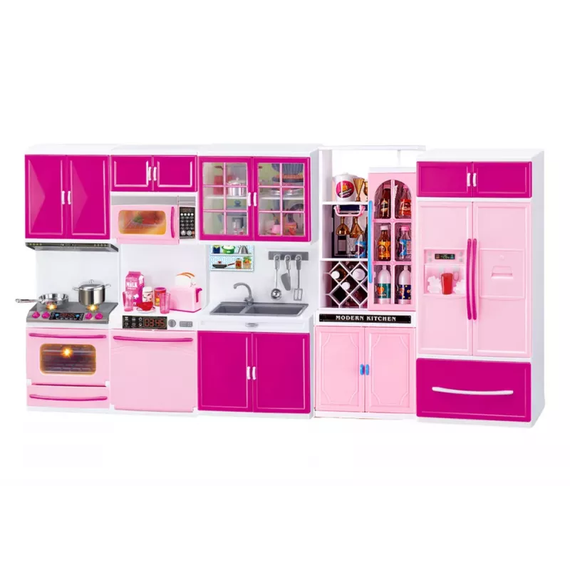 LEAN TOYS Zestaw mebli kuchennych dla lalek Lodówka Kuchenka Akcesoria Różowy