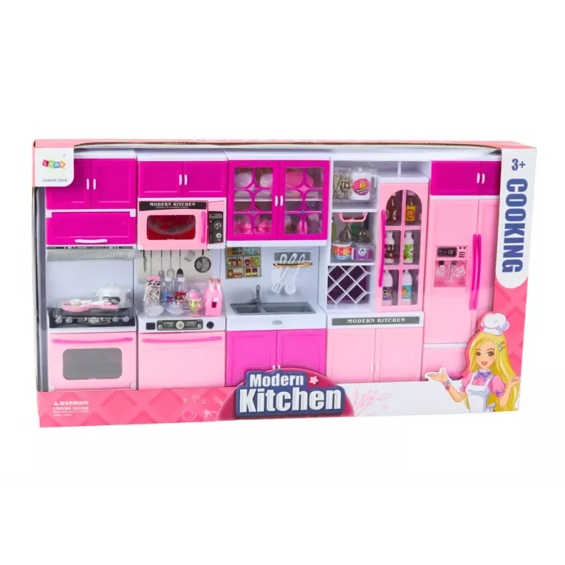 LEAN TOYS Zestaw mebli kuchennych dla lalek Lodówka Kuchenka Akcesoria Różowy