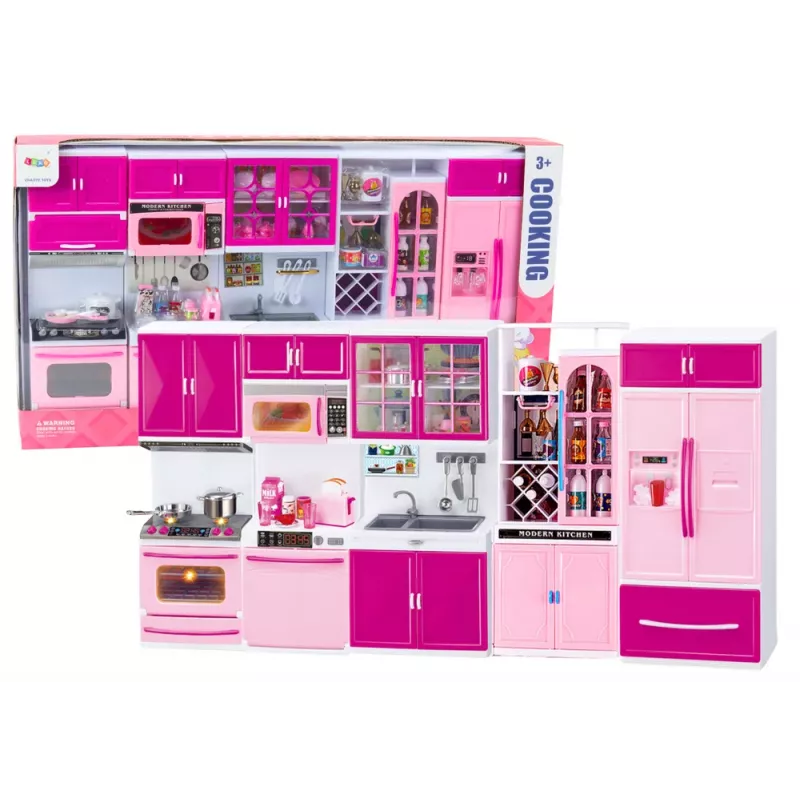 LEAN TOYS Zestaw mebli kuchennych dla lalek Lodówka Kuchenka Akcesoria Różowy