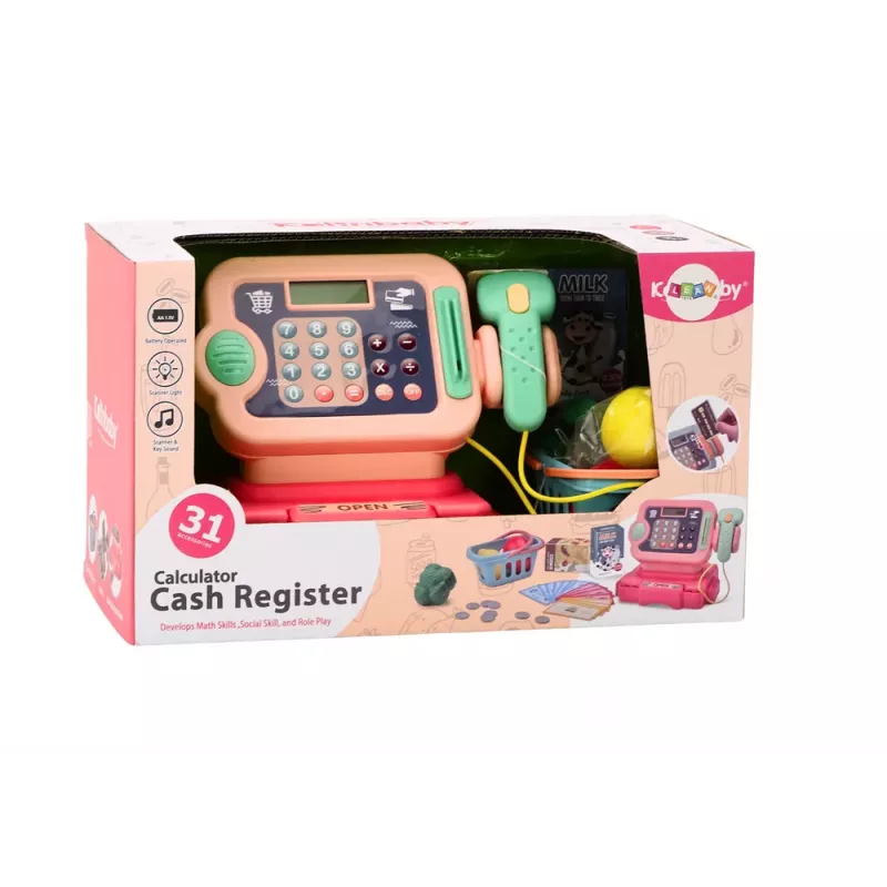 LEAN TOYS Kasa Sklepowa Nauka Liczenia Monet Wózek Zakupowy Światła Dźwięki Różowy