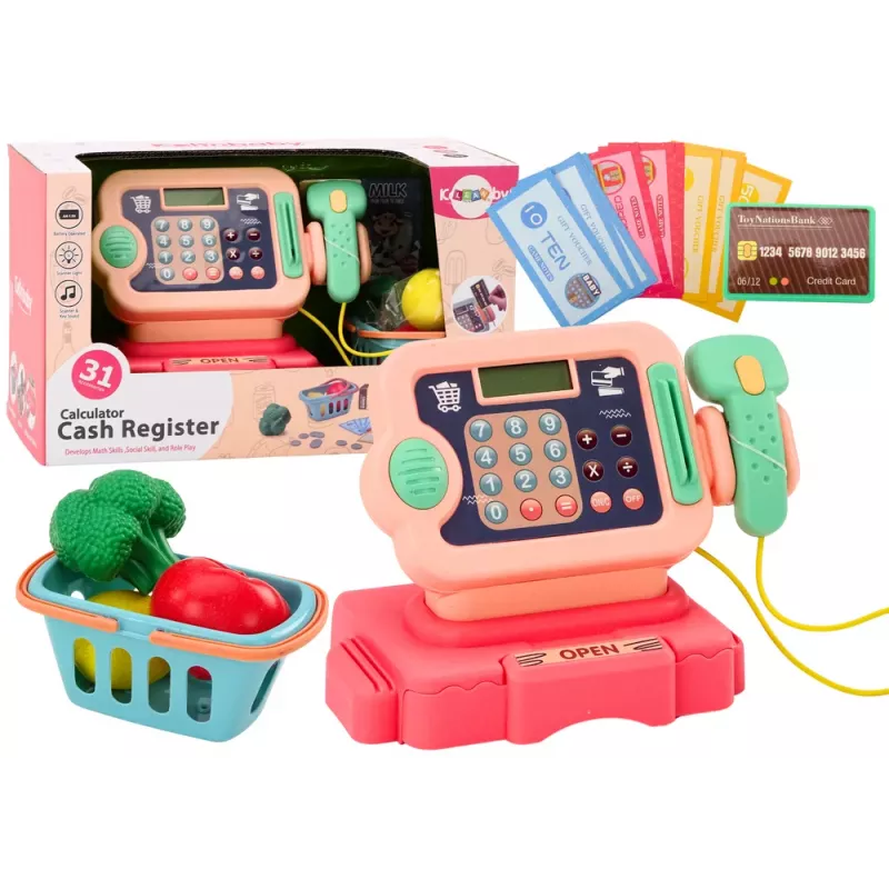 LEAN TOYS Kasa Sklepowa Nauka Liczenia Monet Wózek Zakupowy Światła Dźwięki Różowy