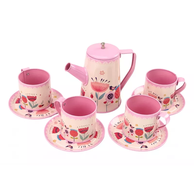 LEAN TOYS Zestaw Kawowo-Herbaciany Kubki Czajnik Taca Różowa Kawiarnia 12 szt.