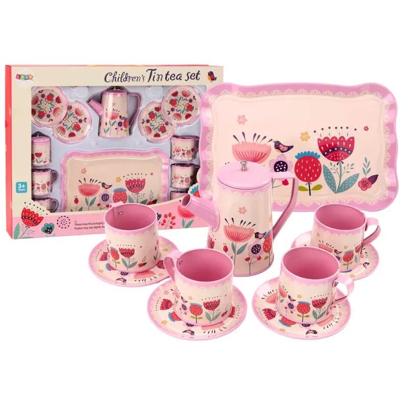 LEAN TOYS Zestaw Kawowo-Herbaciany Kubki Czajnik Taca Różowa Kawiarnia 12 szt.