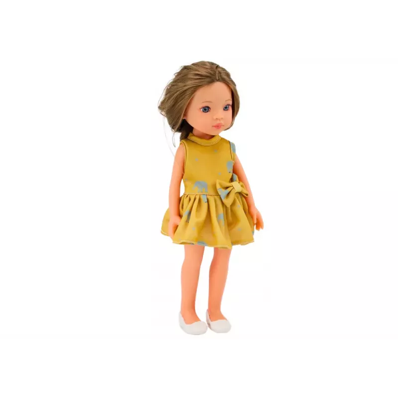 LEAN TOYS Lalka Żółta Sukienka Brązowe Włosy Duża Lalka 33cm