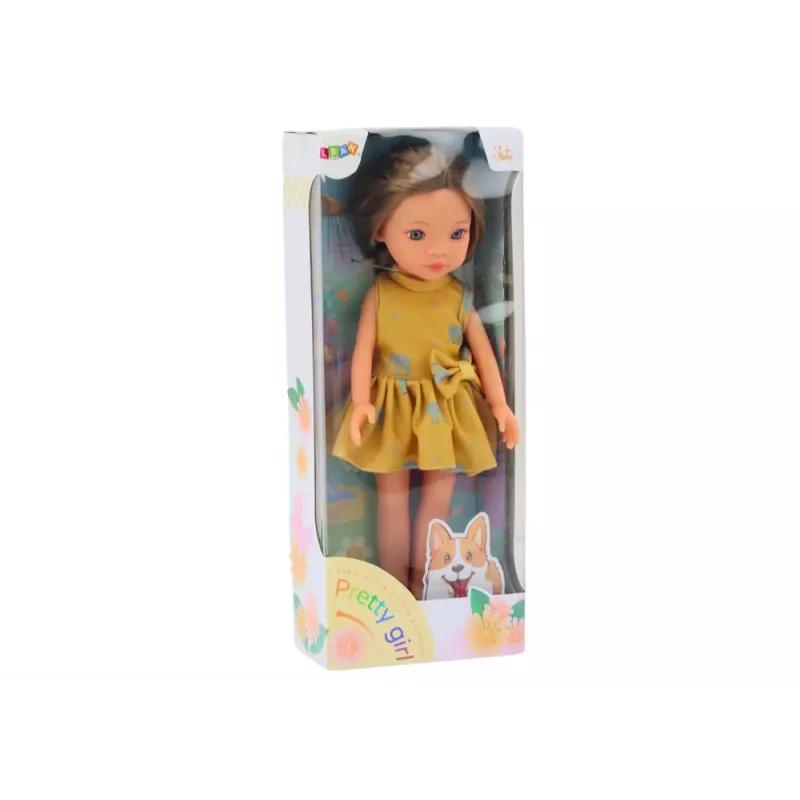 LEAN TOYS Lalka Żółta Sukienka Brązowe Włosy Duża Lalka 33cm