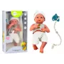 Lalka LEAN TOYS w białym i szarym ubranku, z czapeczką, smoczkiem i kocykiem