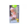 Lalka LEAN TOYS w białym i różowym ubranku, czapce, smoczku, śliniaku i kocyku