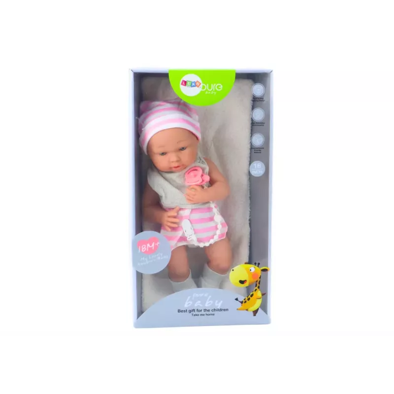 Lalka LEAN TOYS w białym i różowym ubranku, czapce, smoczku, śliniaku i kocyku