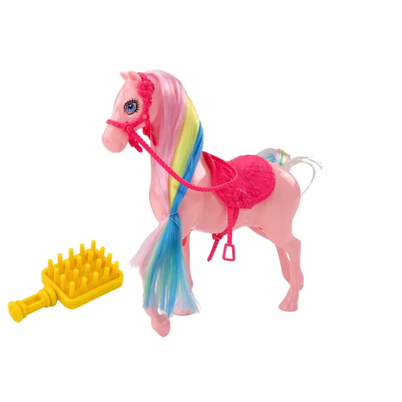 LEAN TOYS Figurka Konia z Kolorową Grzywą i Różowym Siodłem-Szczotką