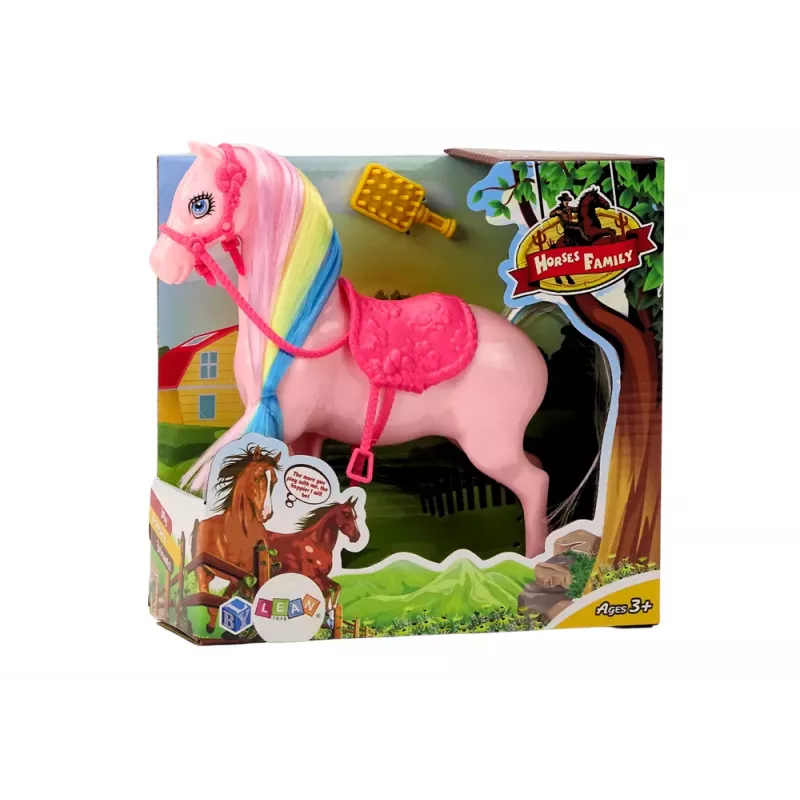 LEAN TOYS Figurka Konia z Kolorową Grzywą i Różowym Siodłem-Szczotką