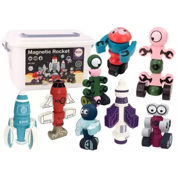 LEAN TOYS Magnetyczne Klocki Zestaw Rakieta Kosmiczna 56 Elementów - Magnetyczna Mieszanka Rakietowa