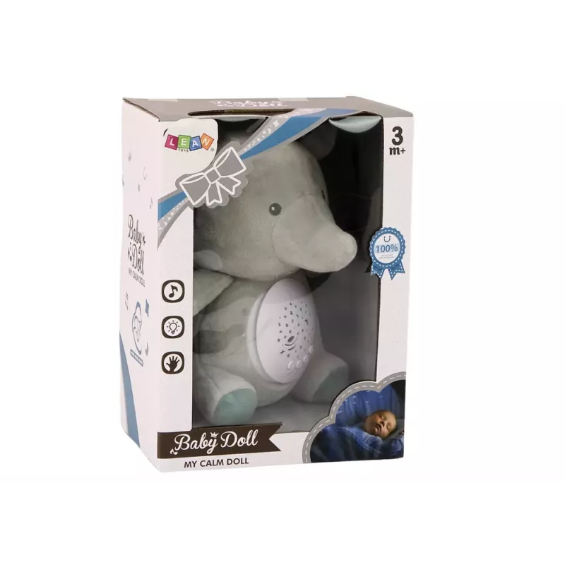 LEAN TOYS Miś Słoń Projektor Gwiazd z Melodiami i Światłem Szary