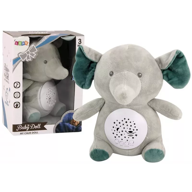LEAN TOYS Miś Słoń Projektor Gwiazd z Melodiami i Światłem Szary