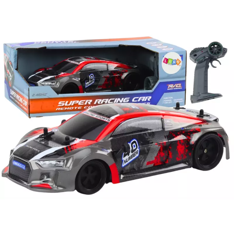 LEAN TOYS RC Samochód Zdalnie Sterowany 1:18 Gumowe Koła Drift Czerwony