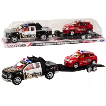 LEAN TOYS Zestaw Policyjny Samochód Pickup Terenowy Laweta Przyczepa Policja