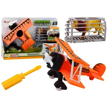 LEAN TOYS Samolot Transportowy z Klatką dla Zwierząt i Lwem z Odkręcanym Śrubokrętem