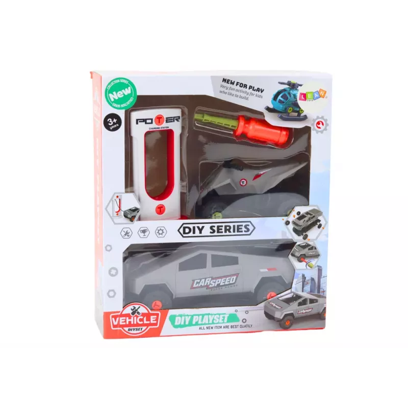 LEAN TOYS Zestaw nowoczesnego samochodu i quada do demontażu DIY Szary