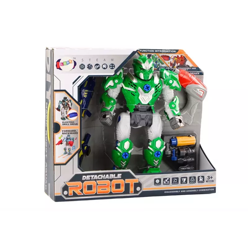 LEAN TOYS Robot Śrubkowy z Wiertłem i Śrubokrętem, Światło i Dźwięk, Zielony