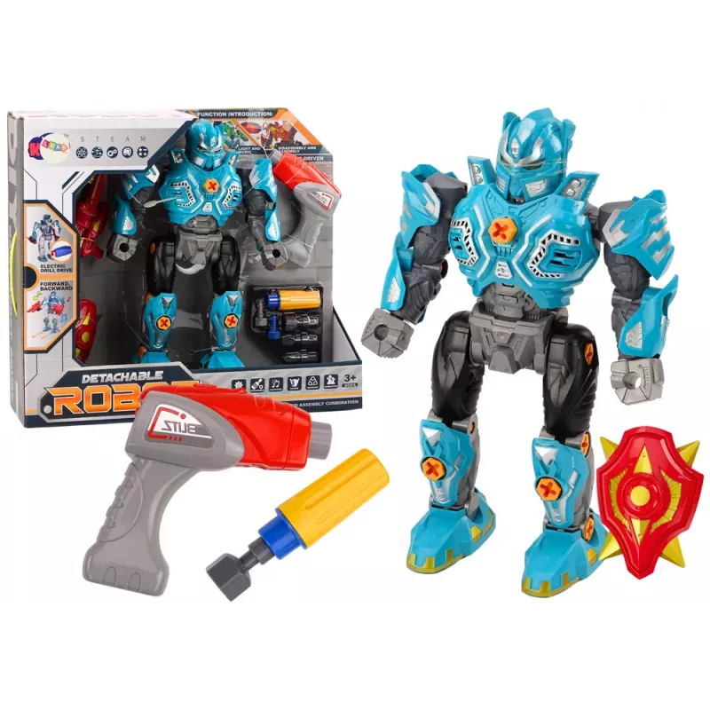LEAN TOYS Robot Śrubkowy z Wiertarką i Śrubokrętem, Światła i Dźwięk, Turkusowy
