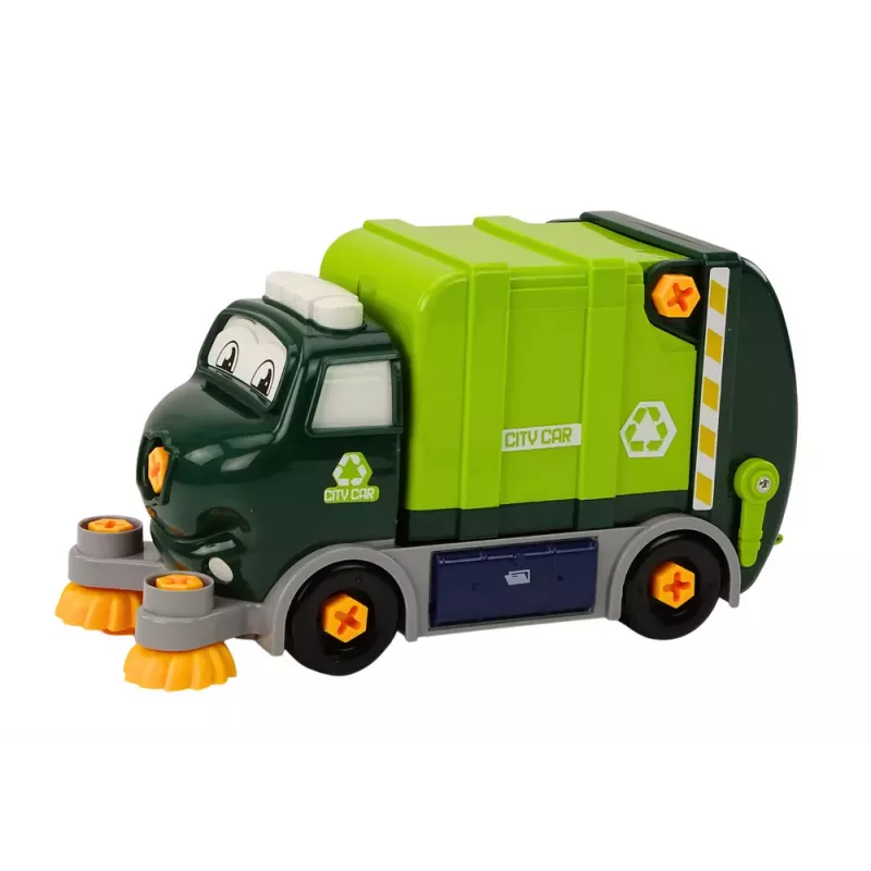 LEAN TOYS Kartonikowy Śmieciarka Obrotowa Ruchoma DIY Zielona 358 Elementów Zestaw Klocków