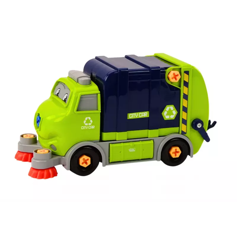 LEAN TOYS Śmieciarka Kreskówkowa Obrotowa Ruchoma DIY Granatowa