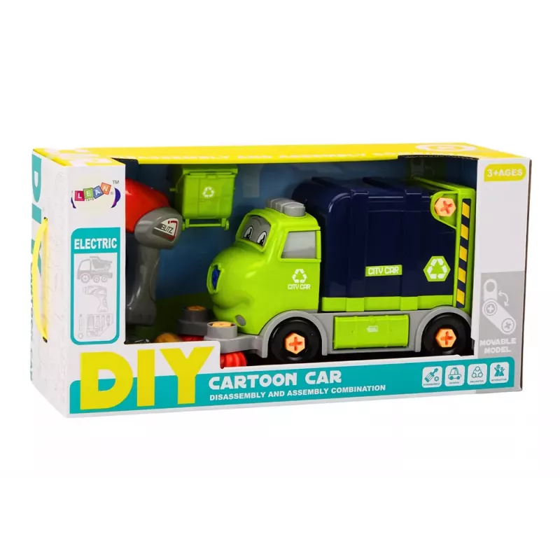 LEAN TOYS Śmieciarka Kreskówkowa Obrotowa Ruchoma DIY Granatowa