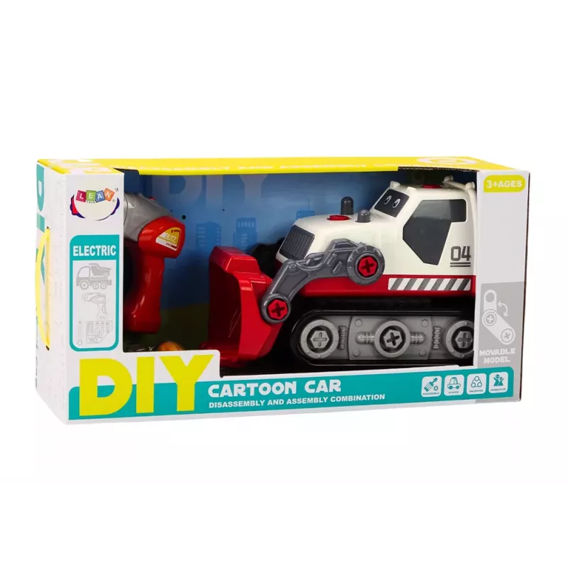 LEAN TOYS Koparka Gąsienicowa Kreskówkowa Do Skręcania DIY Biała