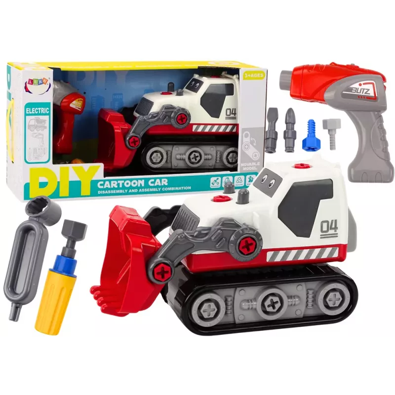 LEAN TOYS Koparka Gąsienicowa Kreskówkowa Do Skręcania DIY Biała