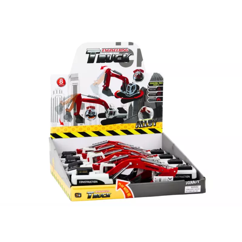 LEAN TOYS Gąsienicowa Koparka Biało-Czerwona z Metalową Łyżką