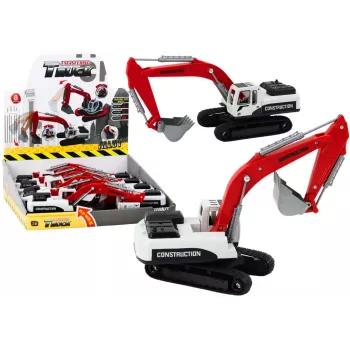 LEAN TOYS Gąsienicowa Koparka Biało-Czerwona z Metalową Łyżką
