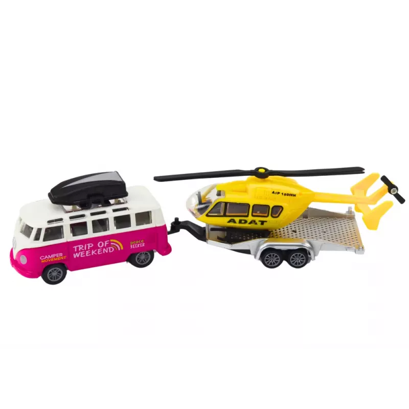 LEAN TOYS Samochód terenowy z łodzią lub helikopterem, napęd metalowy, skala 1:32, akcja pull-back, odlewane ciśnieniowo metalowe, różne kolory