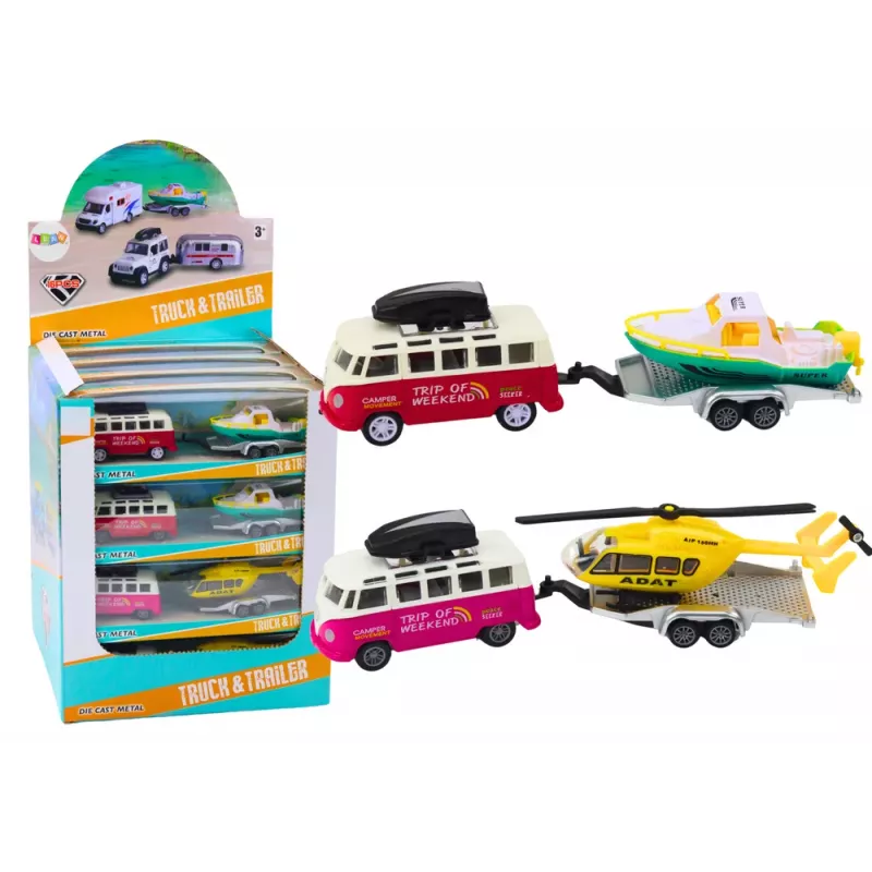 LEAN TOYS Samochód terenowy z łodzią lub helikopterem, napęd metalowy, skala 1:32, akcja pull-back, odlewane ciśnieniowo metalowe, różne kolory