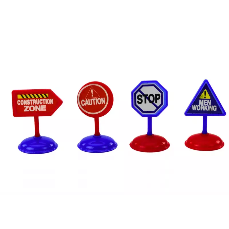 LEAN TOYS Zestaw 12 samochodzików, samolotów z napędem, znaków drogowych 5 cm