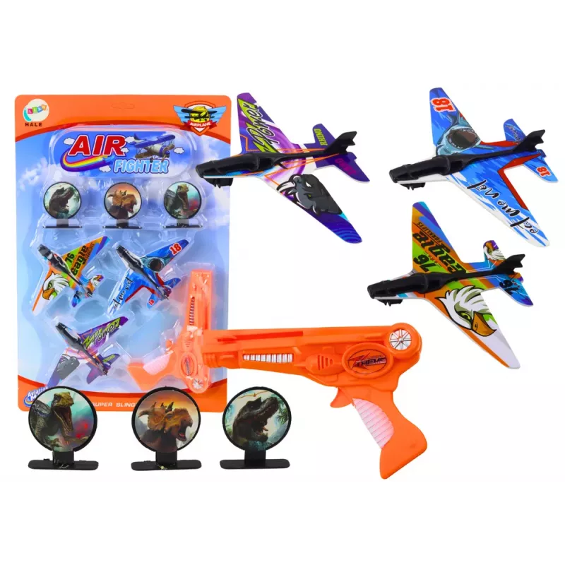 LEAN TOYS Gun Launcher Planes 3 Planes 3 Shields Orange