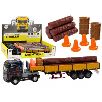 LEAN TOYS Ciężarówka Drewniana Niebieska z Przyczepą 1:24 Drewniane Kłody Dźwięki Światła