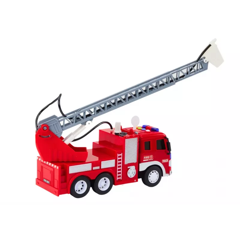 LEAN TOYS Wóz Strażacki z Wysięgnikiem 1:16 Światła Dźwięki Woda Napęd Czerwony
