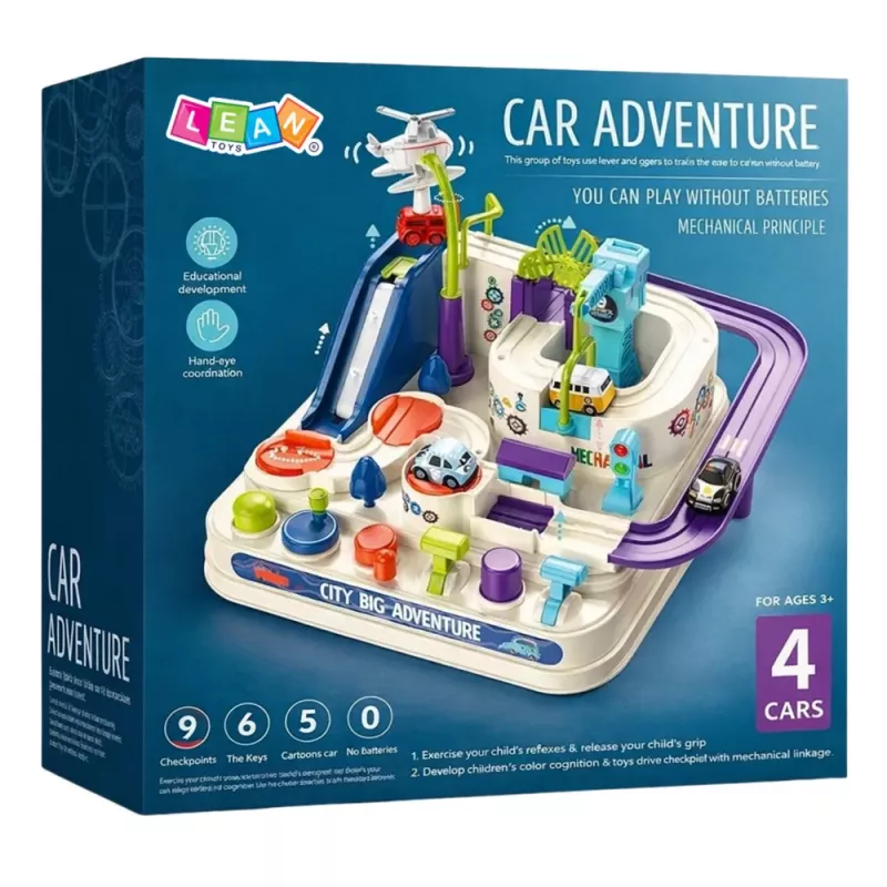LEAN TOYS Tor przeszkód Interaktywny parking dla dzieci Cztery samochodziki