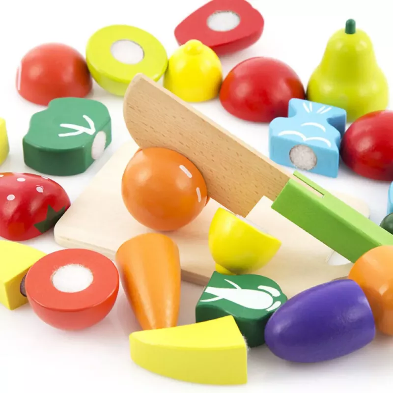LEAN TOYS Zestaw do krojenia warzyw i owoców w wiaderku, deska, nóż, drewniany