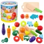LEAN TOYS Zestaw do krojenia warzyw i owoców w wiaderku, deska, nóż, drewniany