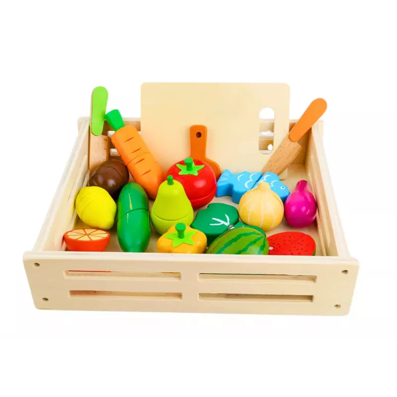 LEAN TOYS Owoce i Warzywa Drewniane w Magnetycznym Pudełku Kuchennym